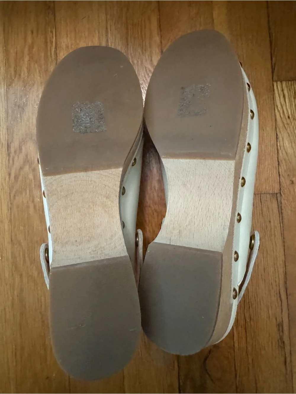 J. Crew Women's Cream Leather Studded Clog Sandals
